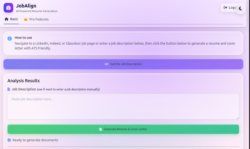 JobAlign interface